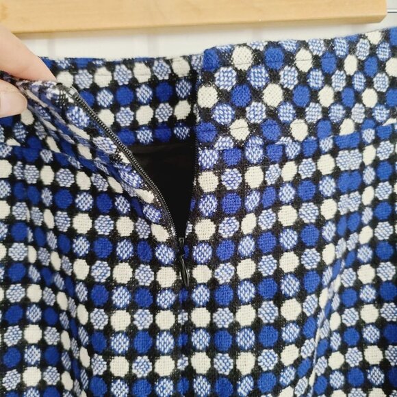 Talbots Women's 6 Wool Blend Tweed Blue White Polka Dots Pencil Career Skirt - Picture 5 of 9